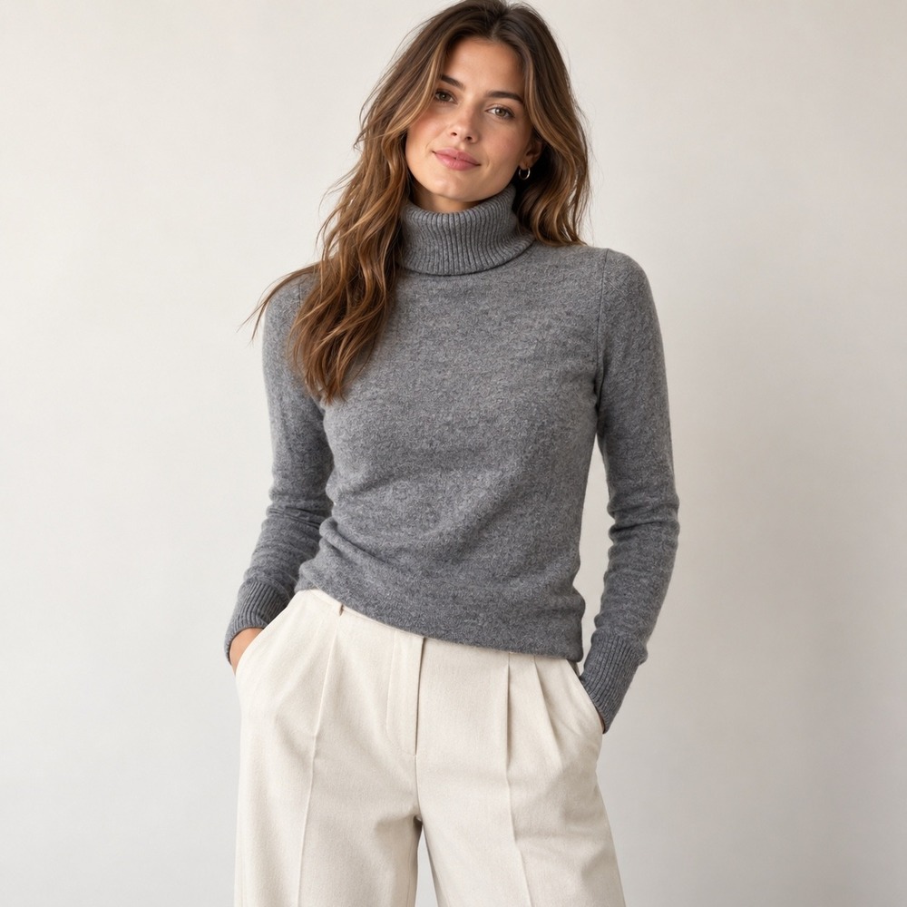 Ann Taylor 100% Cashmere Turtleneck Sweater XS Heather Gray Long Sleeve Classic